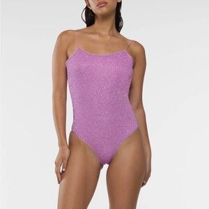 Oseree Lumiere Glittering Purple One-Piece Maillot bodysuit Swimsuit NWT sz M